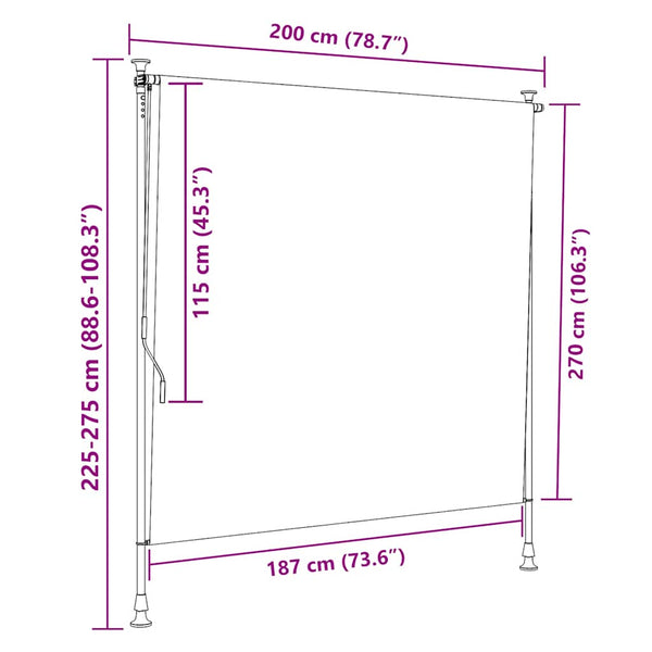 vidaXL Outdoor Roller Blind Blue and White 200x270 cm Fabric and Steel