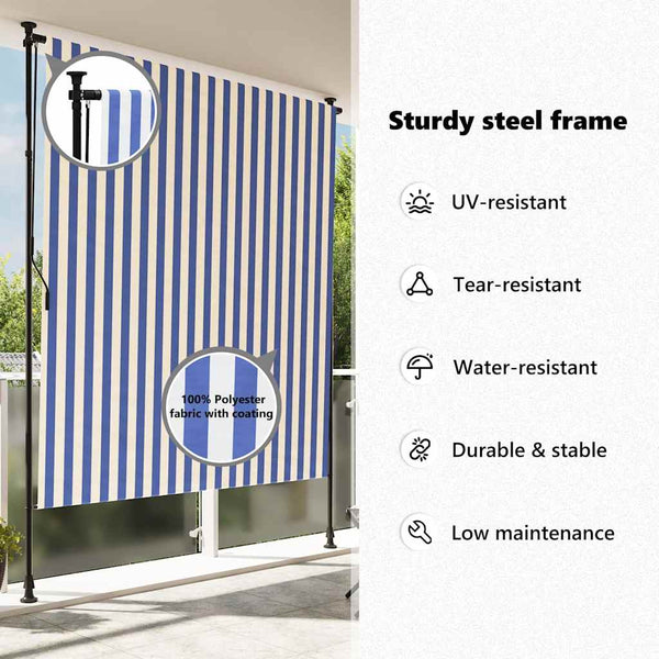 vidaXL Outdoor Roller Blind Blue and White 200x270 cm Fabric and Steel