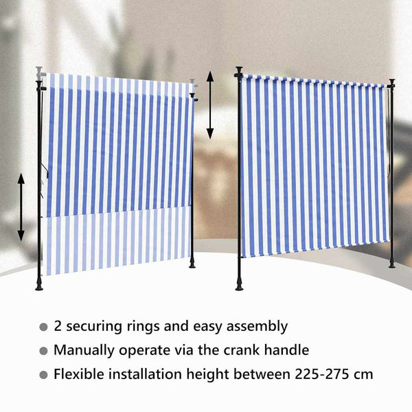 vidaXL Outdoor Roller Blind Blue and White 200x270 cm Fabric and Steel