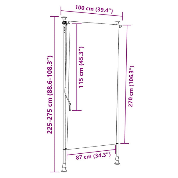 vidaXL Outdoor Roller Blind Orange and White 100x270 cm Fabric and Steel