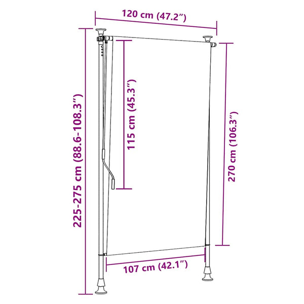 vidaXL Outdoor Roller Blind Orange and White 120x270 cm Fabric and Steel