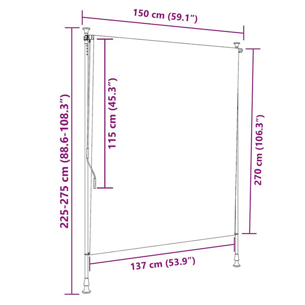 vidaXL Outdoor Roller Blind Orange and White 150x270 cm Fabric and Steel