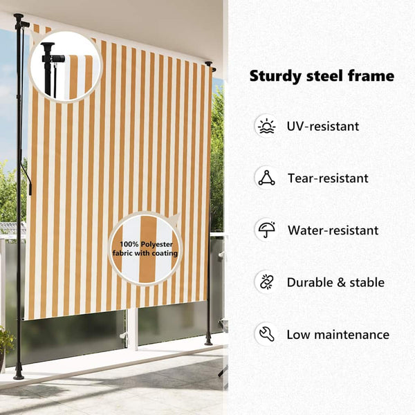 vidaXL Outdoor Roller Blind Orange and White 150x270 cm Fabric and Steel