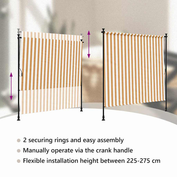 vidaXL Outdoor Roller Blind Orange and White 150x270 cm Fabric and Steel