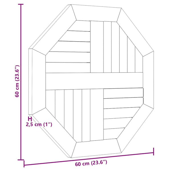 Teak Tischplatte 60x60 cm Achteckig