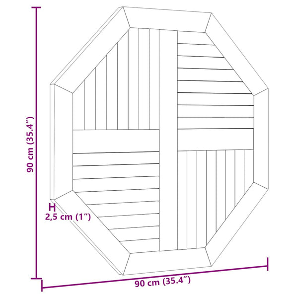 Teak Tischplatte 90x90 cm Achteck Massivholz