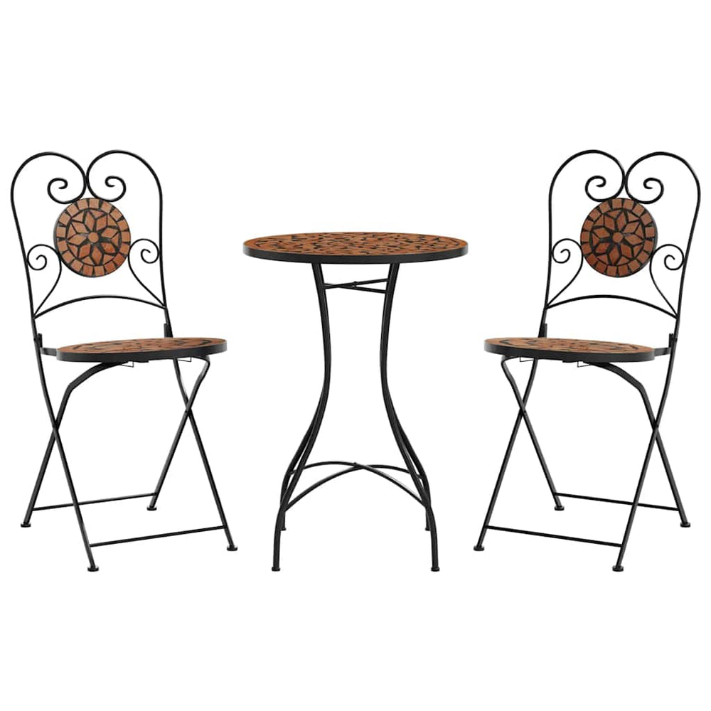 vidaXL Mosaic Bistro Set Terracotta Red Iron and Ceramic
