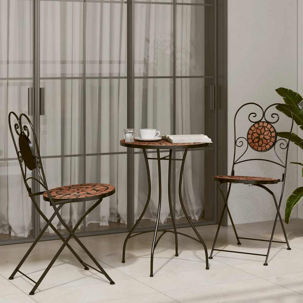 vidaXL Mosaic Bistro Set Terracotta Red Iron and Ceramic
