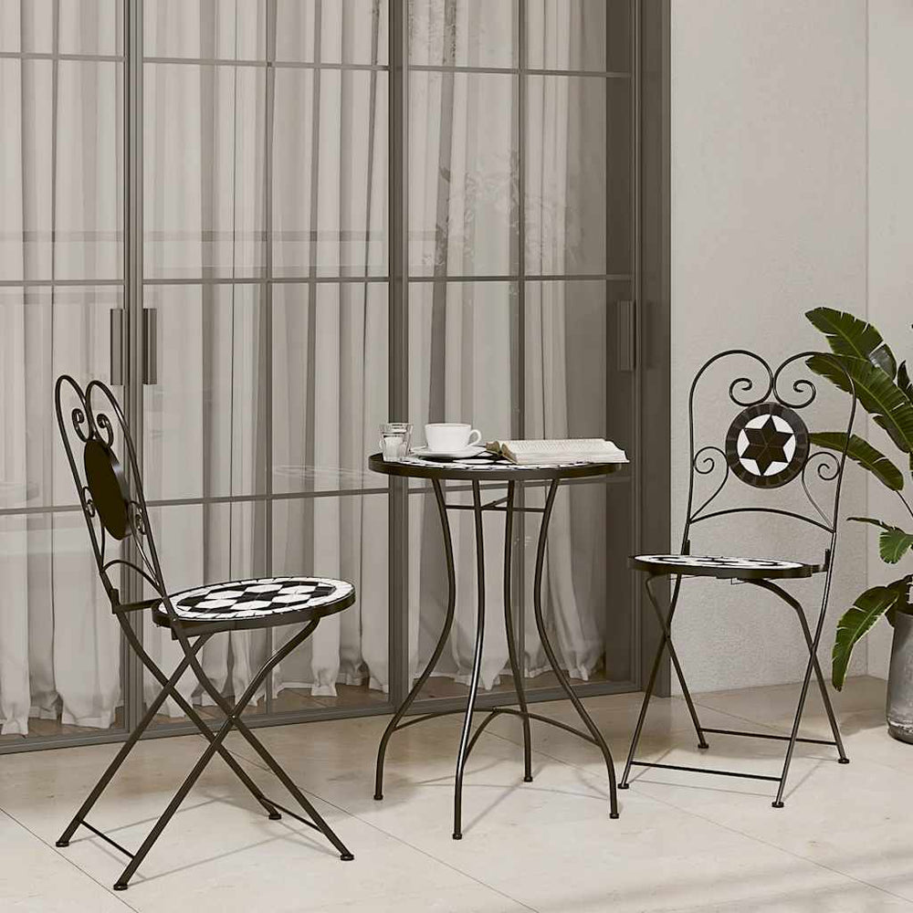 vidaXL Mosaic Bistro Set Black and White Iron and Ceramic