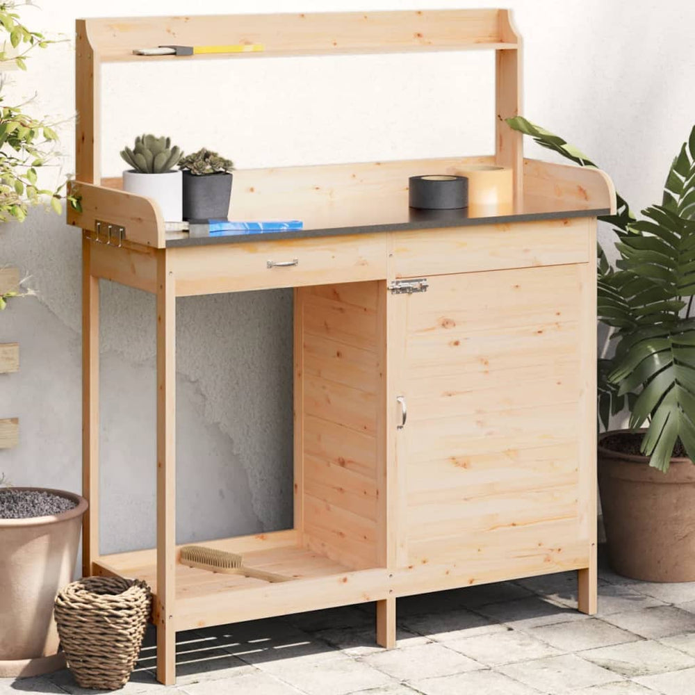 vidaXL Potting Bench with Cabinet 110.5x45x124.5 cm Solid Fir Wood