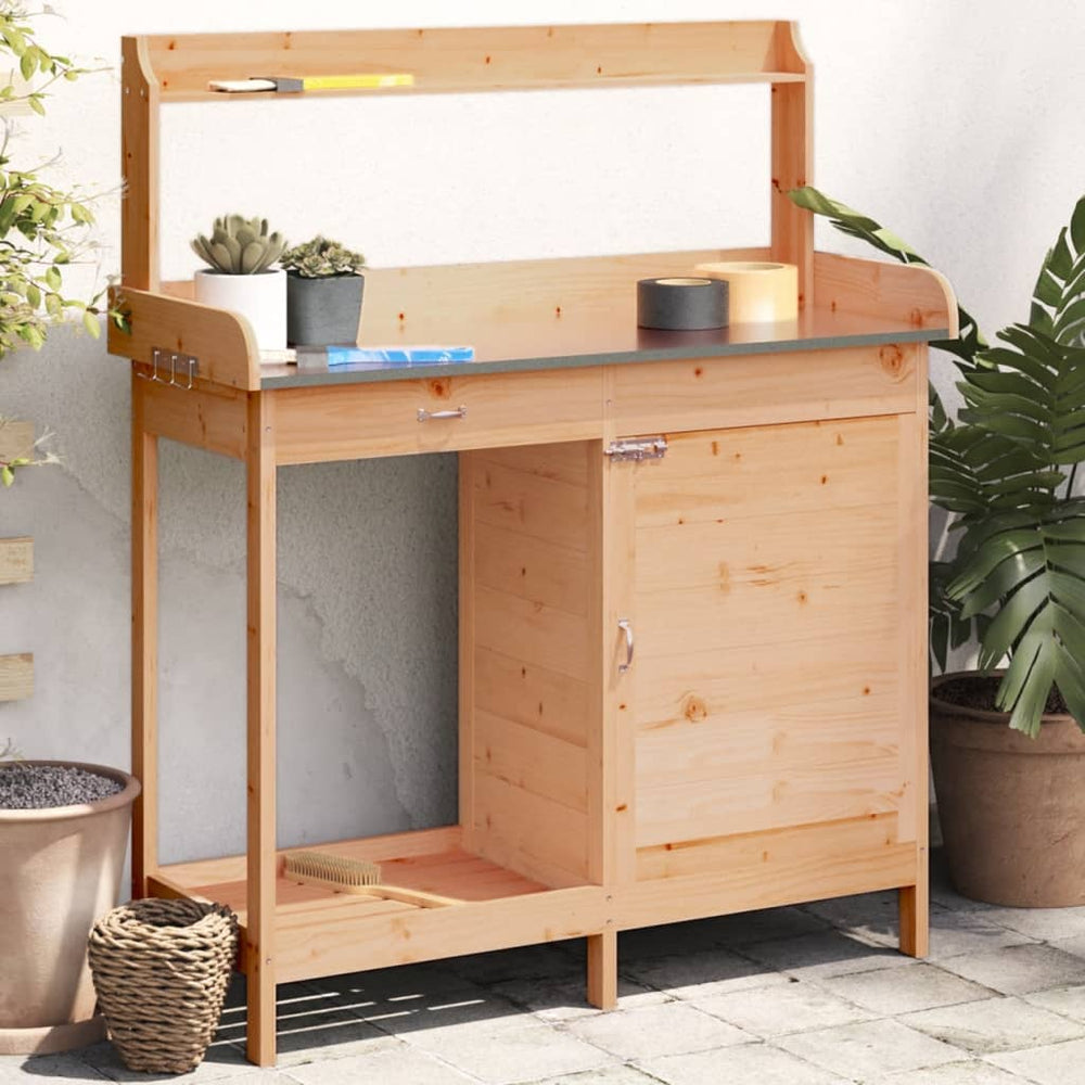 vidaXL Potting Bench with Cabinet Brown 110.5x45x124.5cm Solid Fir Wood