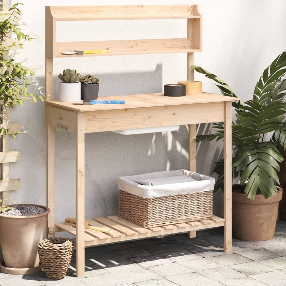 vidaXL Potting Bench with Sink 147.5x44x139.5 cm Solid Firwood