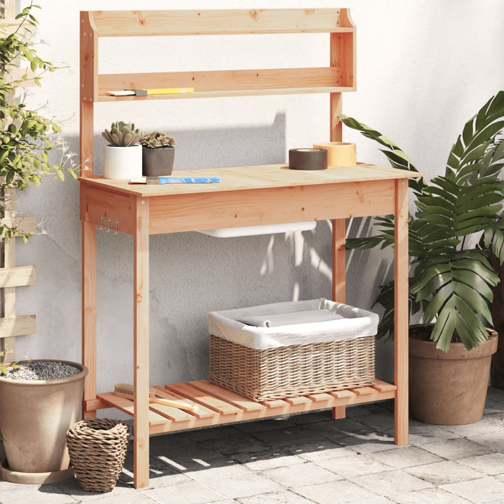 vidaXL Potting Bench with Sink 147.5x44x139.5 cm Solid Firwood