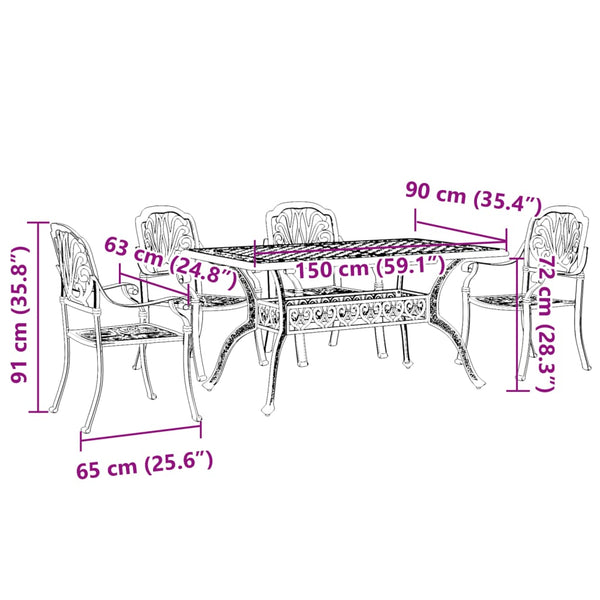 vidaXL 5-piece Garden Dining Set Green Cast Aluminum