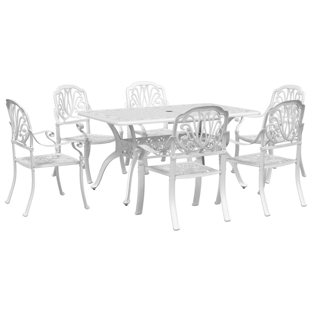 vidaXL 7-Piece Garden Dining Set White Cast Aluminum