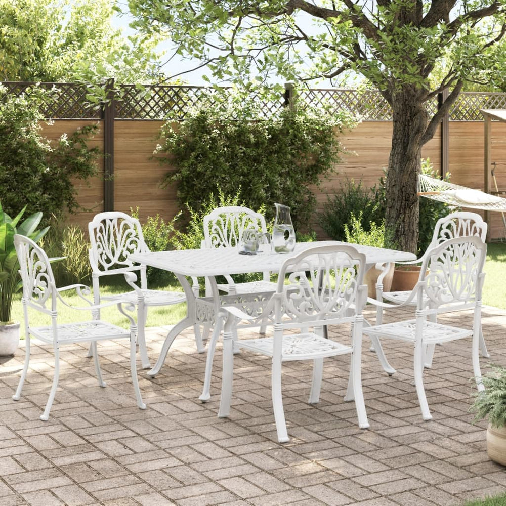 vidaXL 7-Piece Garden Dining Set White Cast Aluminum