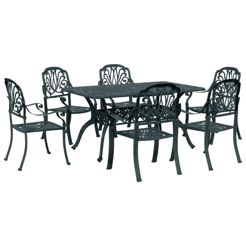 vidaXL 7-Piece Outdoor Dining Set Green Cast Aluminum