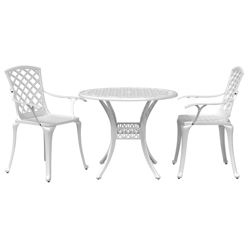 vidaXL 3-Piece Bistro Set White Cast Aluminium