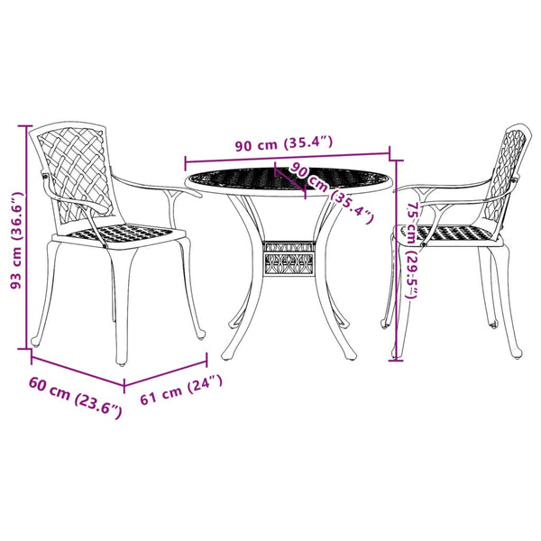 vidaXL 3-Piece Bistro Set White Cast Aluminium