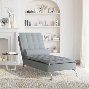 Massage Chaiselongue Hellgrau mit Nackenrolle