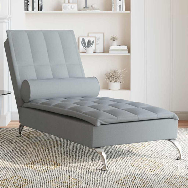 Massage Chaiselongue Hellgrau mit Nackenrolle