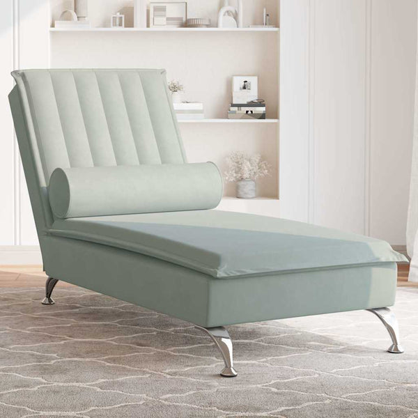 Massage Chaiselongue Hellgrau Samt