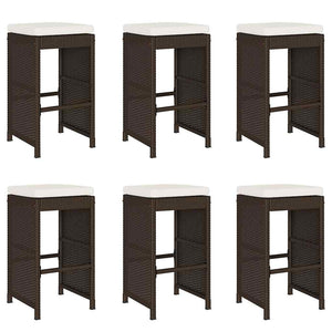 vidaXL Garden Bar Stools with Cushions 6 pcs Brown Poly Rattan