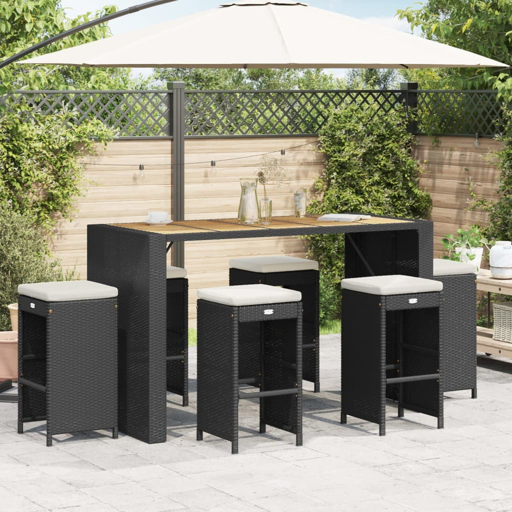 vidaXL Garden Bar Stools with Cushions 6 pcs Black Poly Rattan