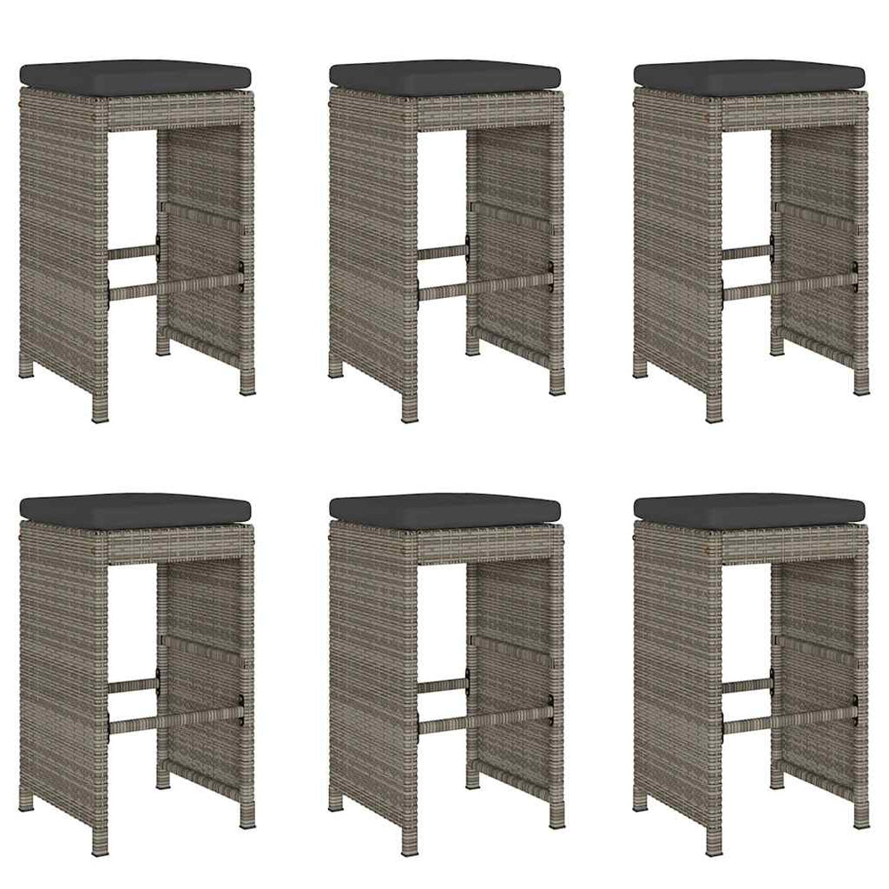 vidaXL Garden Bar Stools with Cushions 6 pcs. Grey Poly Rattan