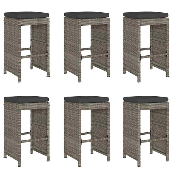 vidaXL Garden Bar Stools with Cushions 6 pcs. Grey Poly Rattan