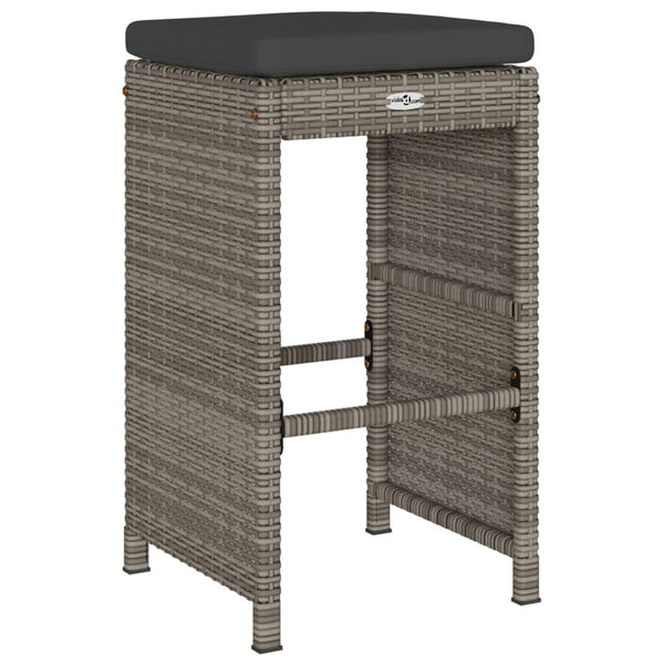 vidaXL Garden Bar Stools with Cushions 6 pcs. Grey Poly Rattan