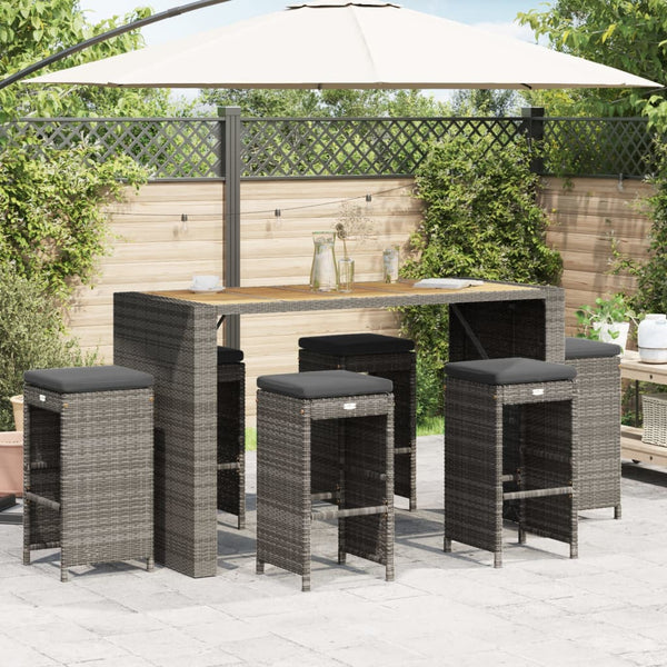 vidaXL Garden Bar Stools with Cushions 6 pcs. Grey Poly Rattan