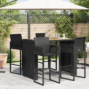 vidaXL Garden Bar Table with Wooden Top Black 145x80x110 cm Poly Rattan