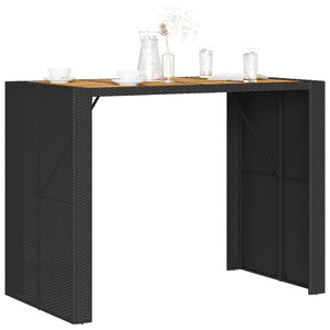 vidaXL Garden Bar Table with Wooden Top Black 145x80x110 cm Poly Rattan