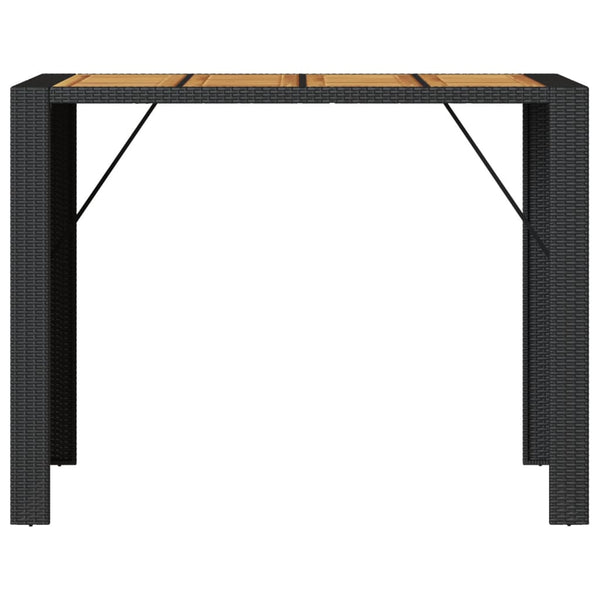 vidaXL Garden Bar Table with Wooden Top Black 145x80x110 cm Poly Rattan