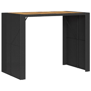 vidaXL Garden Bar Table with Wooden Top Black 145x80x110 cm Poly Rattan