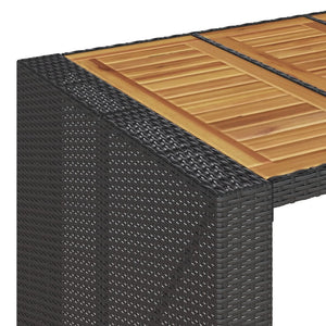 vidaXL Garden Bar Table with Wooden Top Black 145x80x110 cm Poly Rattan