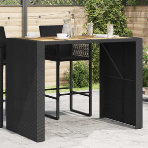vidaXL Garden Bar Table with Wooden Top Black 145x80x110 cm Poly Rattan