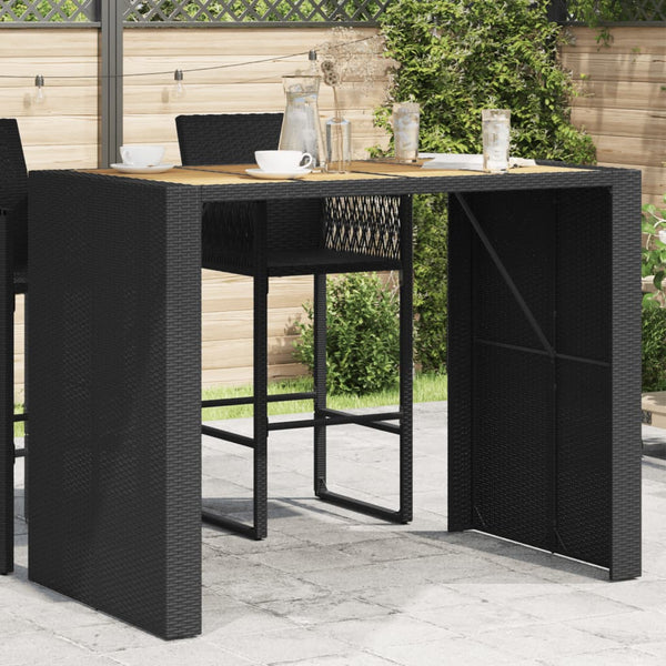 vidaXL Garden Bar Table with Wooden Top Black 145x80x110 cm Poly Rattan