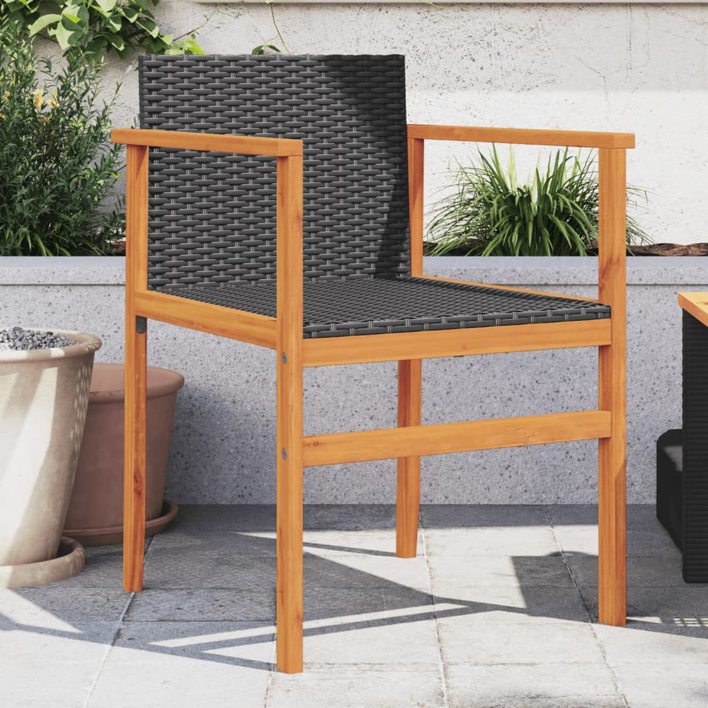vidaXL Garden Chairs 2 pcs. Black Poly Rattan and Solid Wood