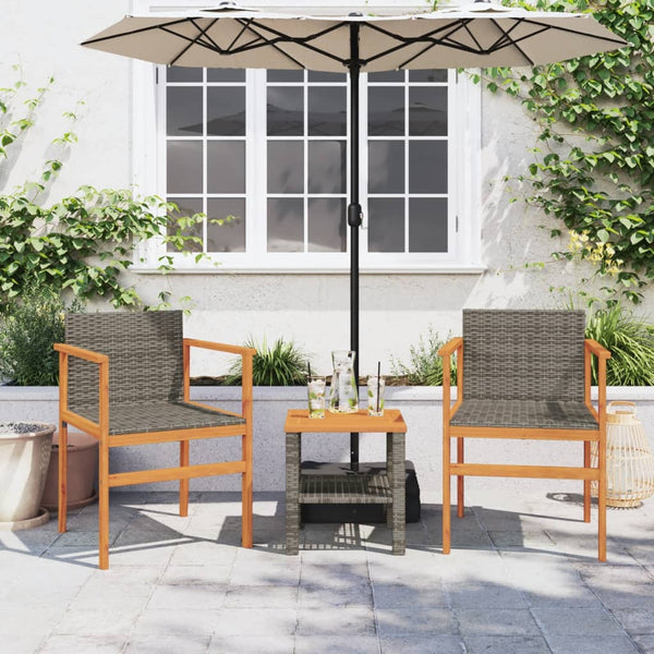 vidaXL Garden Chairs 2 pcs Grey Poly Rattan and Solid Wood