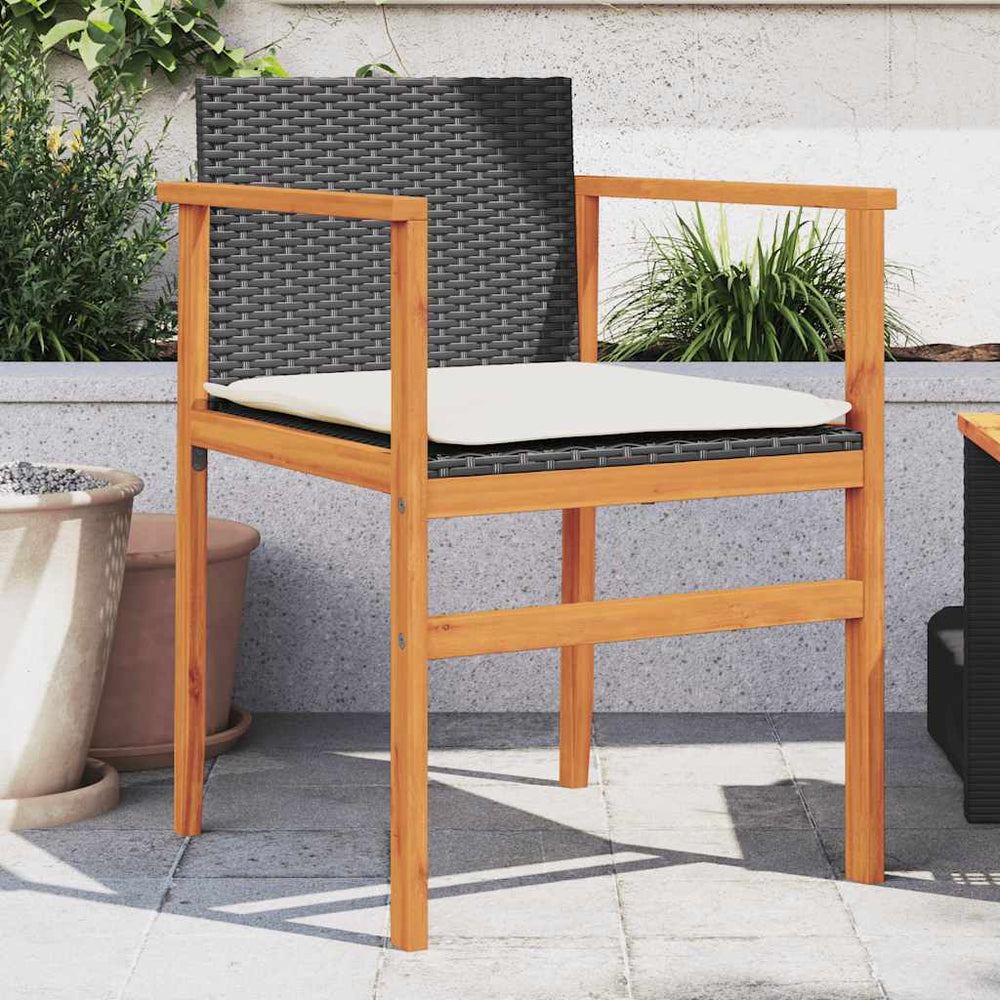 vidaXL Garden Chairs with Cushions 2 pcs Black Poly Rattan Solid Wood