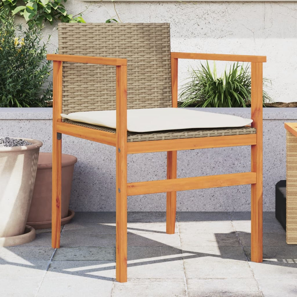vidaXL Garden Chairs with Cushions 2 pcs Beige Poly Rattan Solid Wood