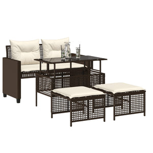 vidaXL 4-piece Garden Sofa Set with Cushions Brown Poly Rattan Glass
