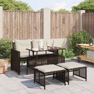 vidaXL 4-piece Garden Sofa Set with Cushions Brown Poly Rattan Glass