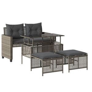 vidaXL 4-piece Garden Sofa Set with Cushions Light Grey Poly Rattan Glass