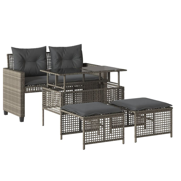 vidaXL 4-piece Garden Sofa Set with Cushions Light Grey Poly Rattan Glass