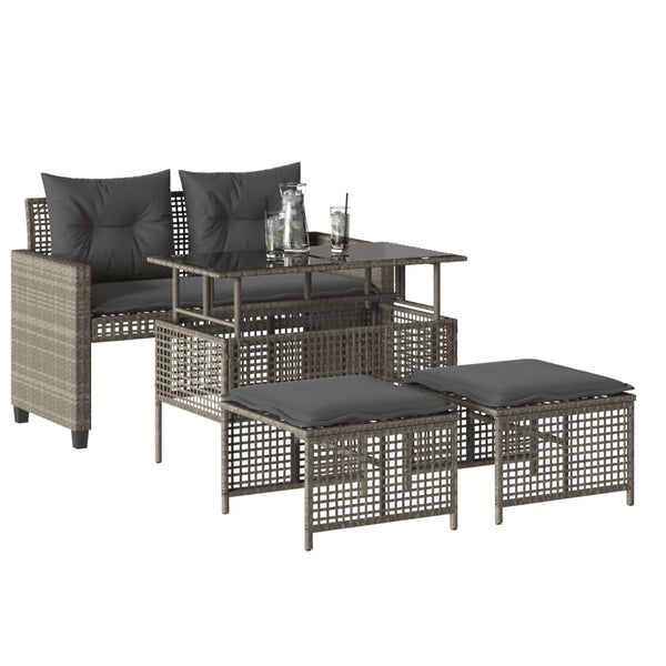 vidaXL 4-piece Garden Sofa Set with Cushions Light Grey Poly Rattan Glass