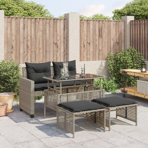 vidaXL 4-piece Garden Sofa Set with Cushions Light Grey Poly Rattan Glass