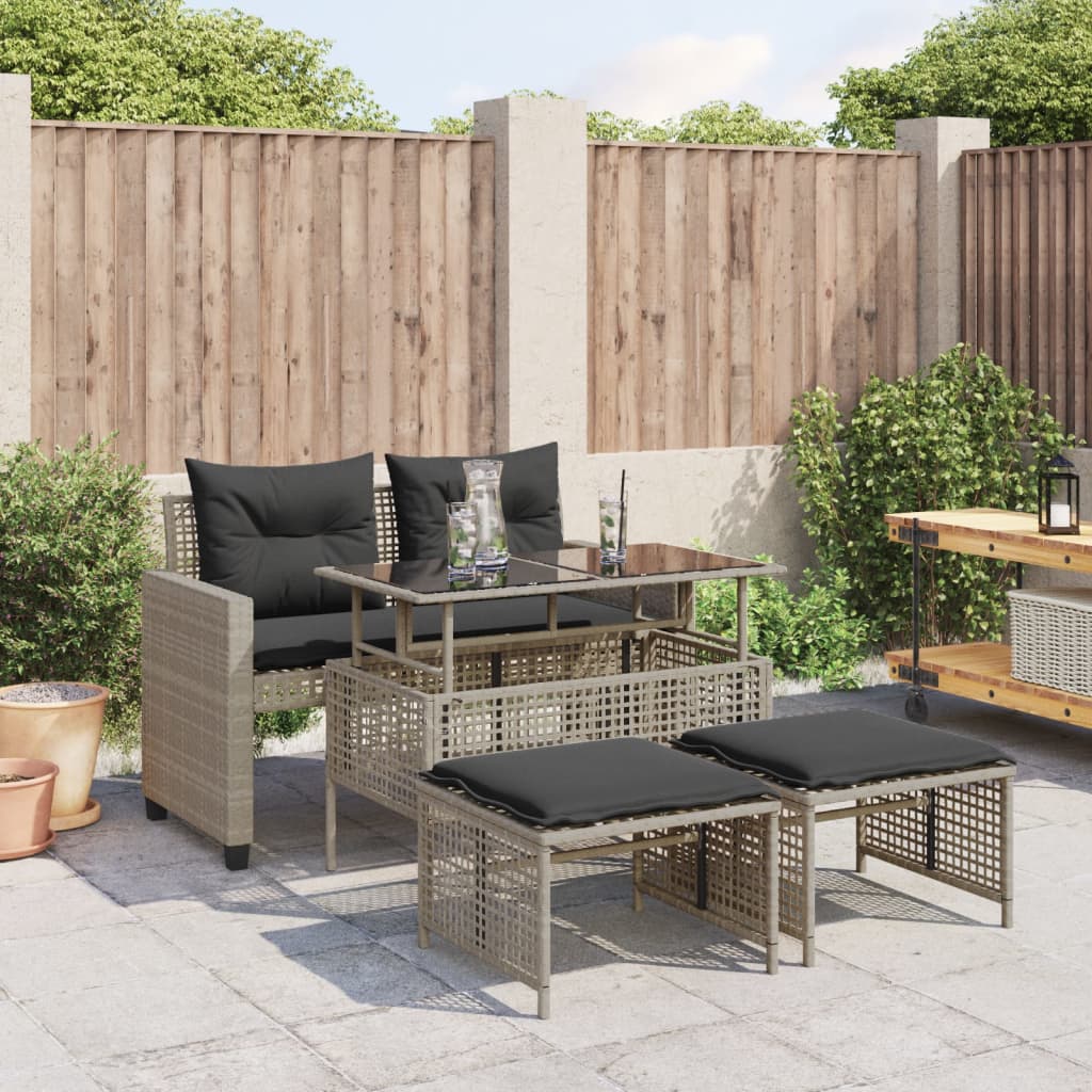 vidaXL 4-piece Garden Sofa Set with Cushions Light Grey Poly Rattan Glass